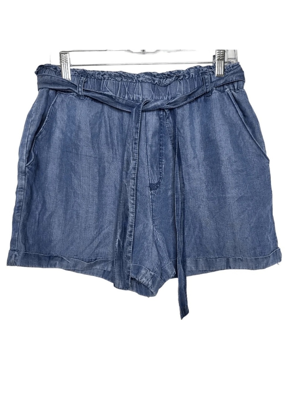 NWT Velvet Heart Blue Paperbag Waist Tie Denim Shorts, with pockets, Size Small
